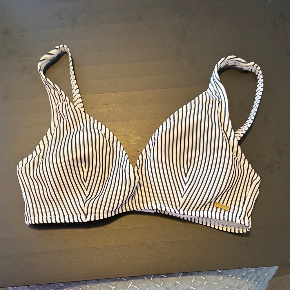 Roxy Black and White Striped Bikini Top